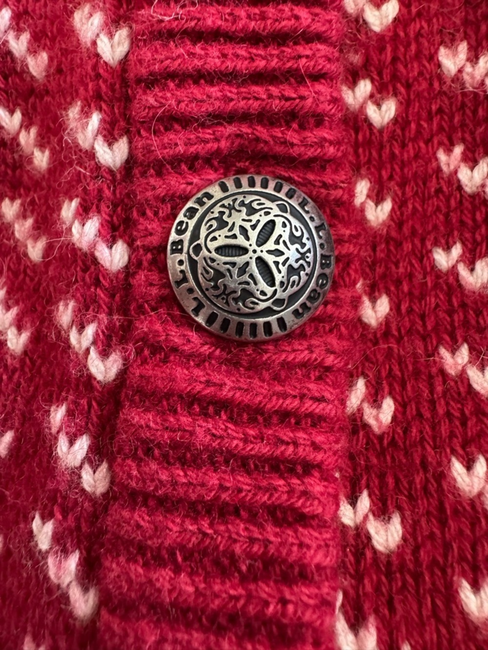 L.L. Bean VTG Red White Nordic Cardigan
Sweater Birdseye Knit Wool Blend M - Picture 3 of 7